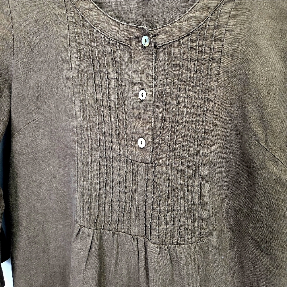 Brora 100% Linen Brown Tunic Lagenlook Short Dress Size UK 12 US 10 - Picture 2 of 5